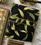 Leaves: black, green and gold fabric 6-slot padded fountain pen case - Image 1
