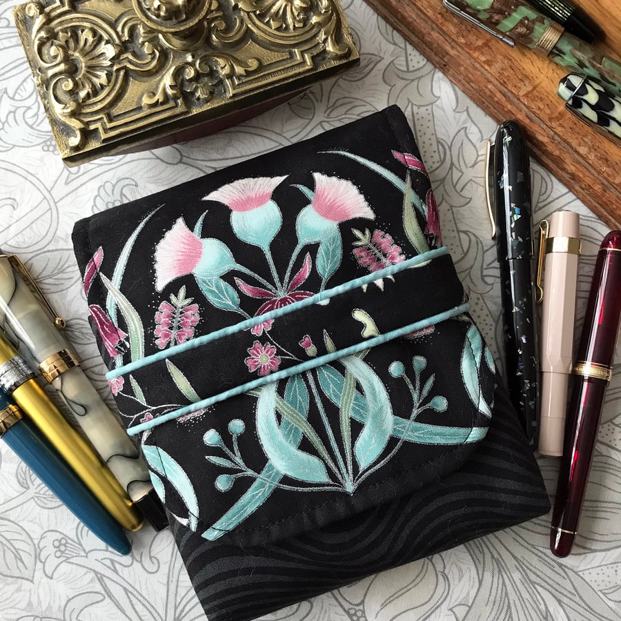 Rossalba: 6-slot fountain pen case, pink, aqua, silver, black