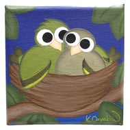 Greenfinch Original Art - small canvas painting of garden birds