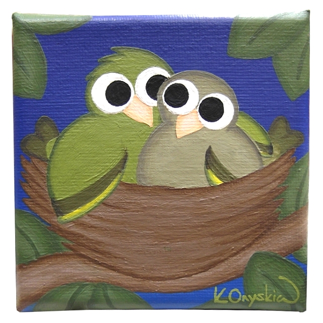 Greenfinch Original Art - small canvas painting of garden birds