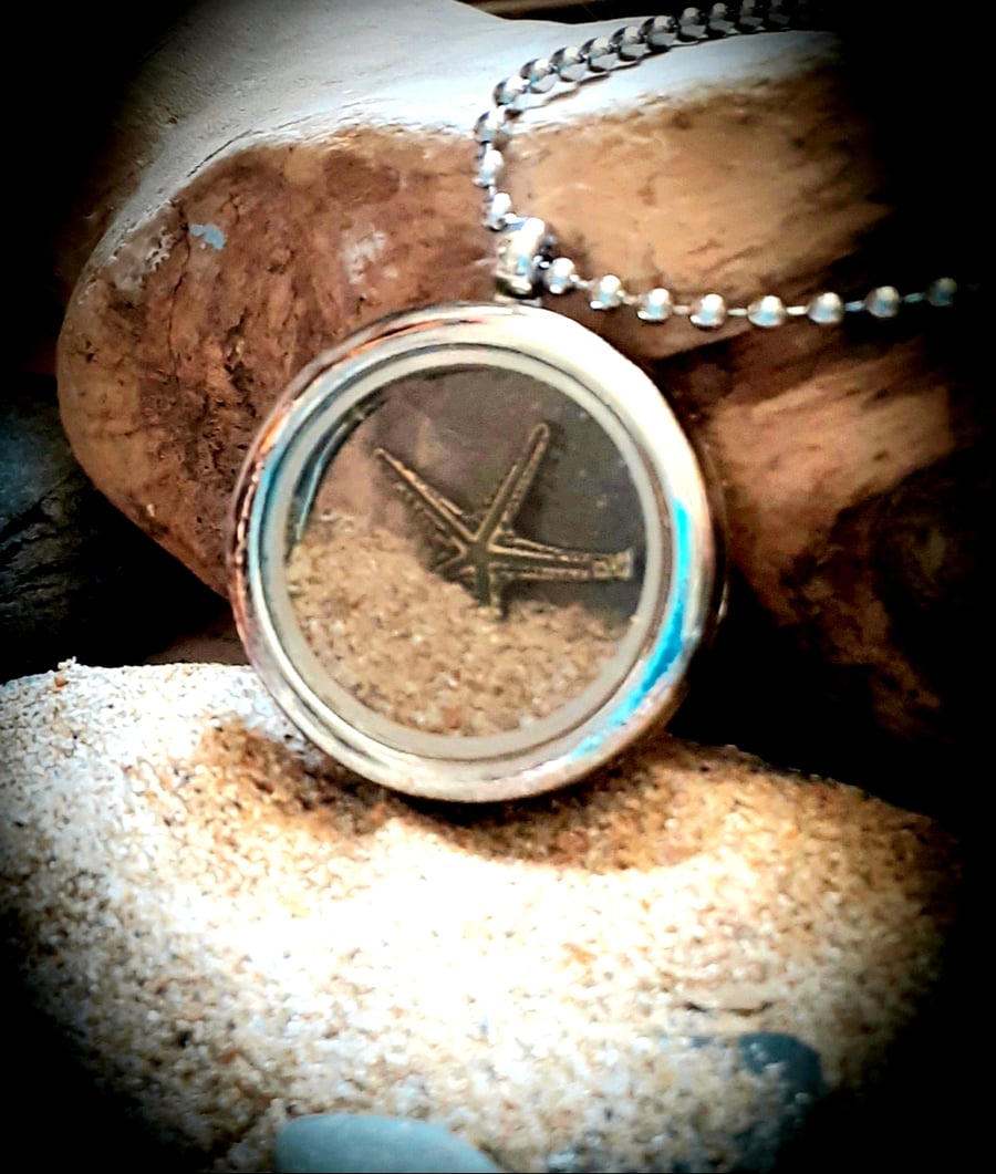 Memory Locket with Mawgan Porth sand and starfish charm  pendant necklace