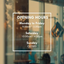 OPENING HOURS - Business Shop Owner Open Closed Window Door Vinyl Sticker Decal