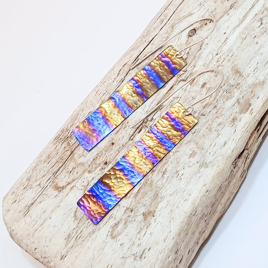  Handmade Coloured and Textured Titanium Earrings - UK Free Post