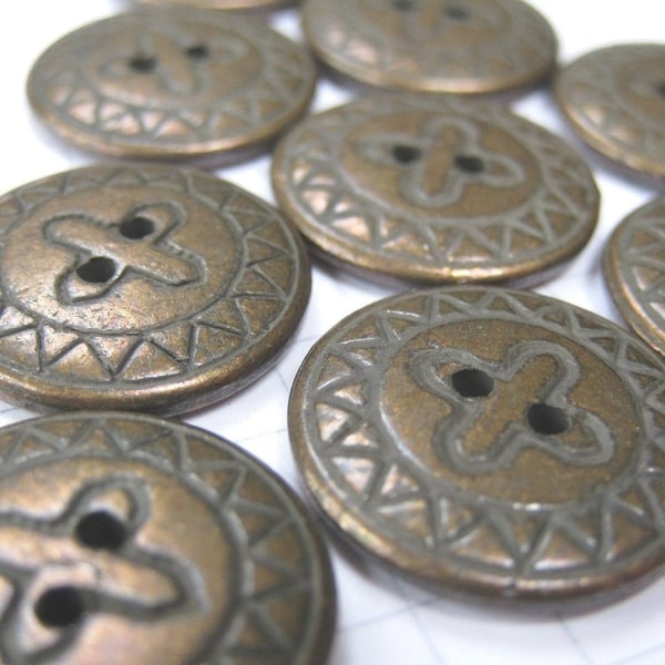 10 Flat Patterned Copper Buttons