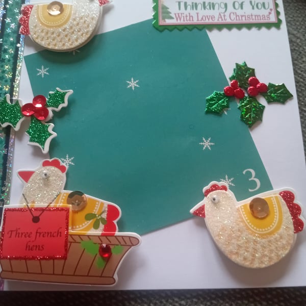 Three French Hens Christmas card Handmade