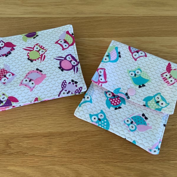 Custom Order for Sharon Holl -  2 x Personal Care Pouches, Purse, Owl Fabric