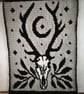 Crochet tapestry wall hanging goth decor deer skull forest cryptid creature 