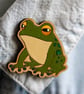 Frog Wooden Pin Badge – Hand-Painted Pond Life Brooch - Image 2