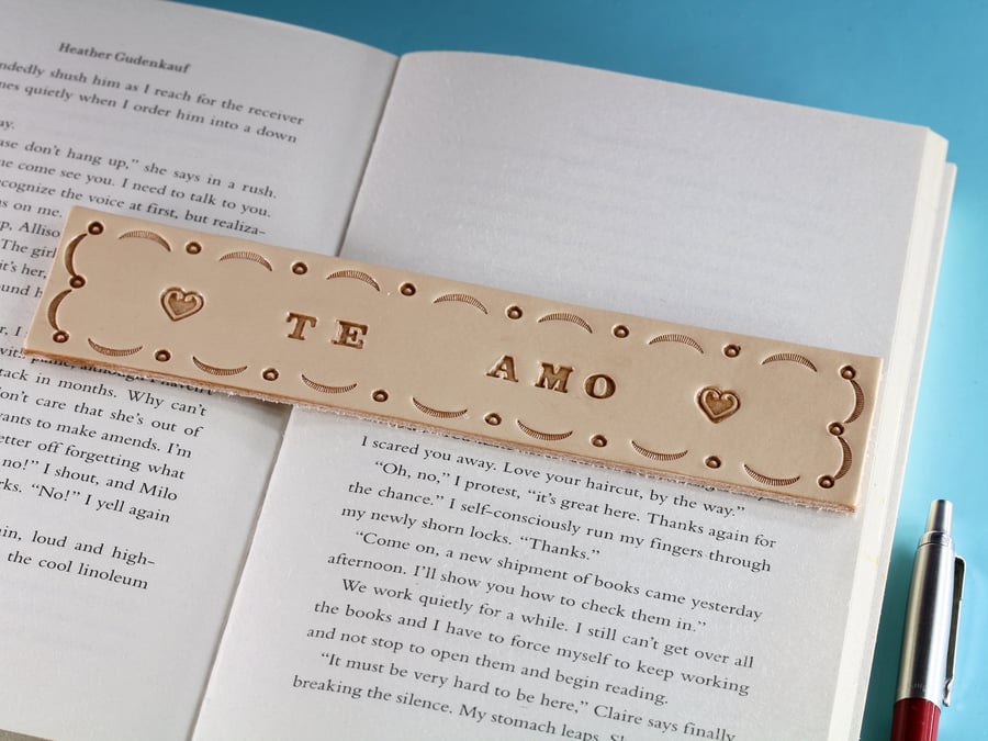 Te Amo Leather Bookmark, Handmade I Love You  Leather Book Mark