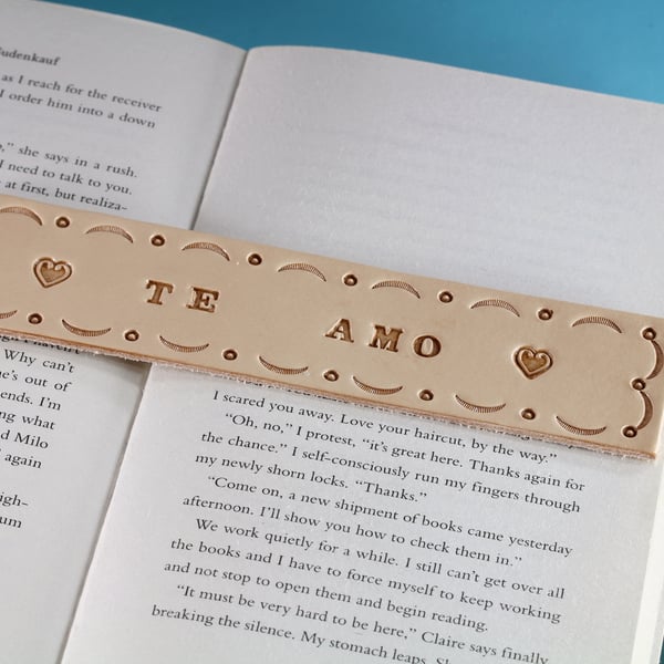 Te Amo Leather Bookmark, Handmade I Love You  Leather Book Mark