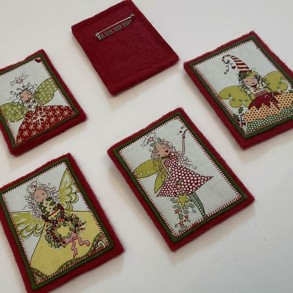 Christmas Brooch Festive Pixie - zero waste fabric with wool felt
