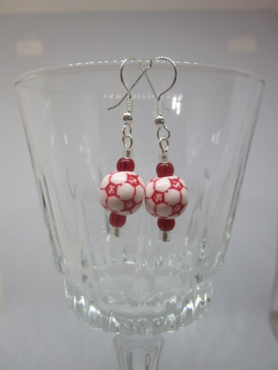 Red and White Football Themed Earrings
