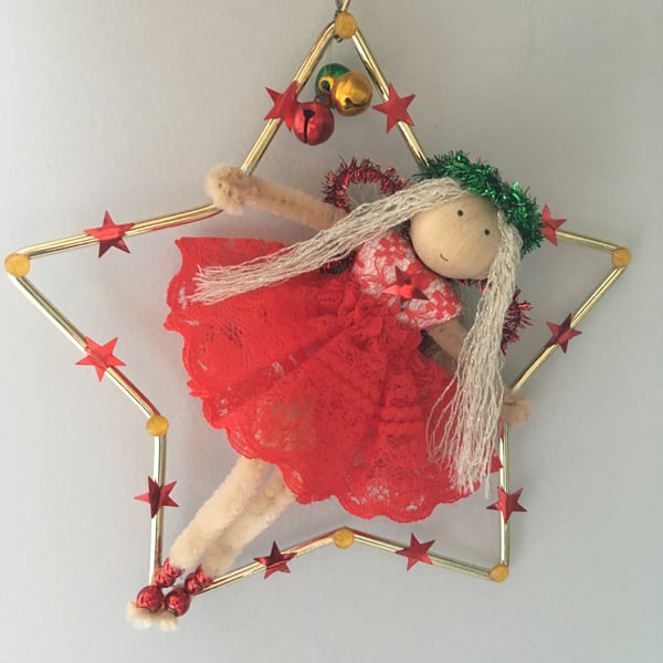 Fairy In Star Hanging Christmas Tree Decoration
