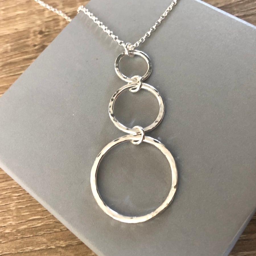 Sterling Silver Circles Necklace Necklace, Thee Circles Pendant