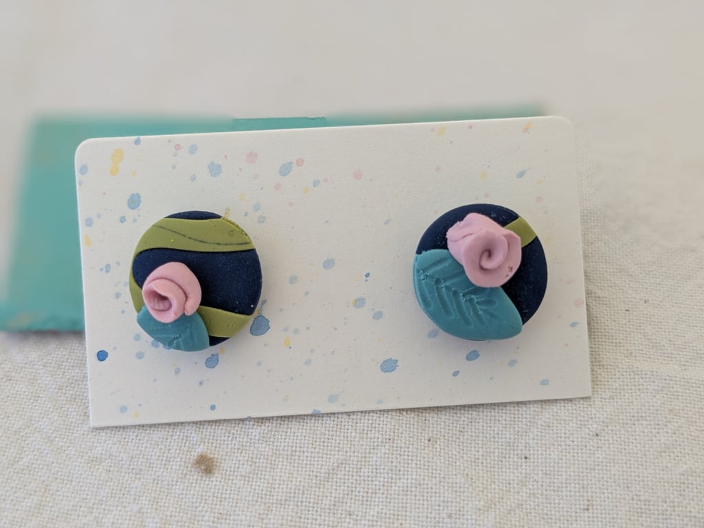 Rosebud polymer clay stud earrings