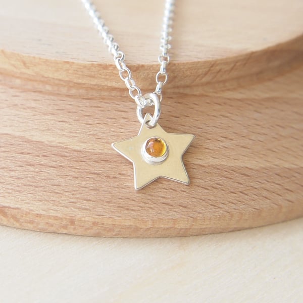 Silver Star Pendant with November Birthstone Citrine