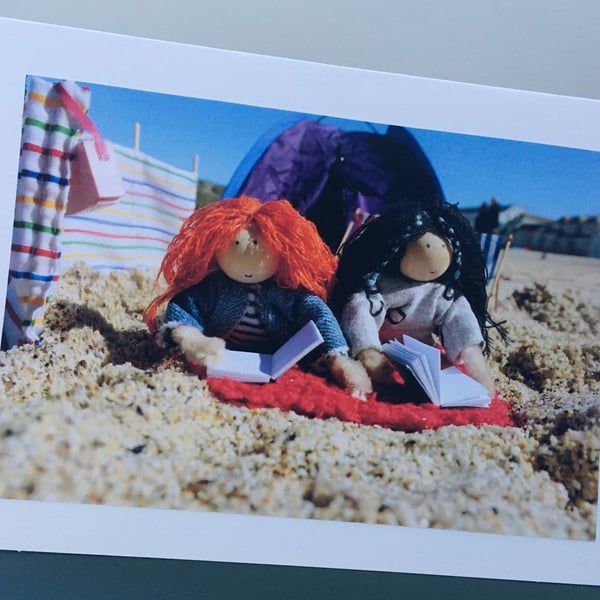 Reading On The Beach Photography Card 