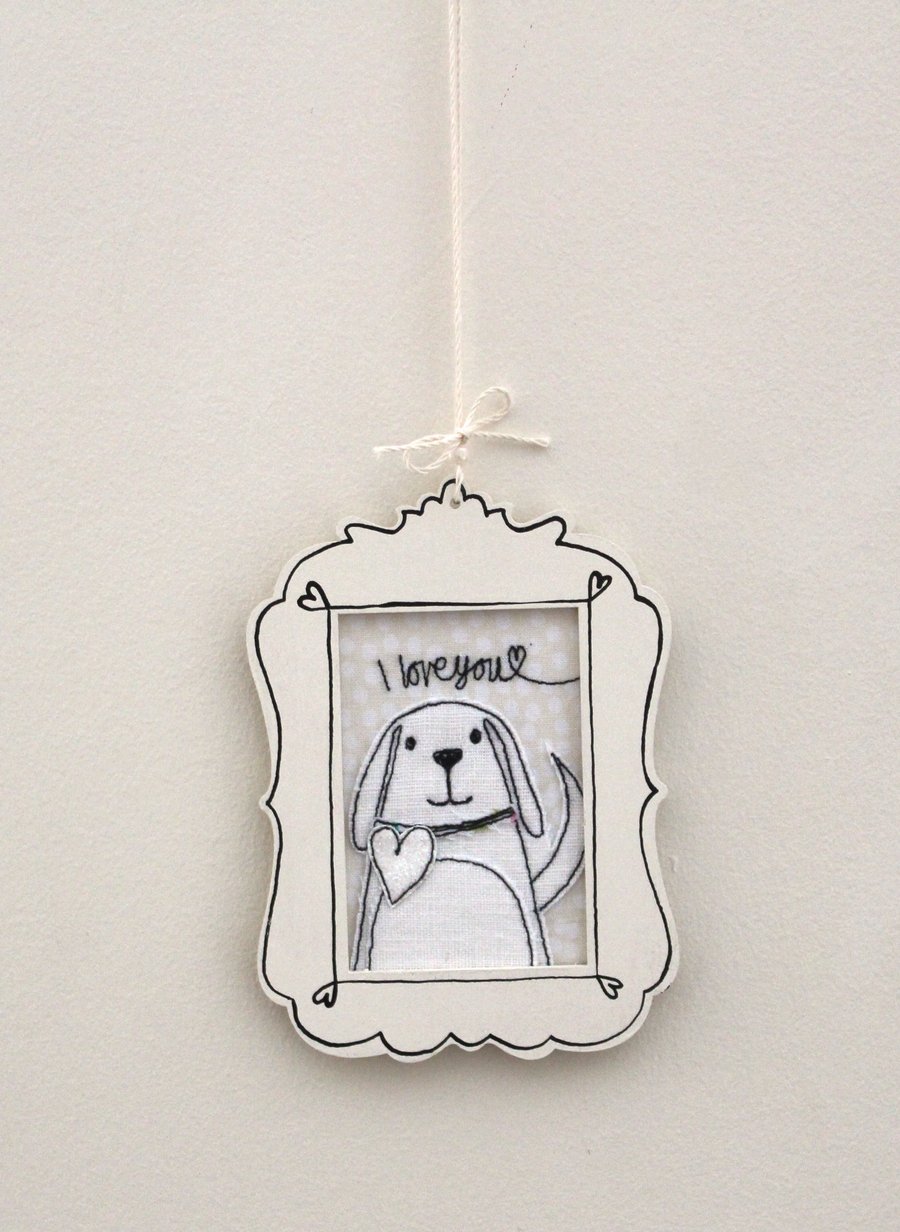 'I Love You' - Framed Dog Embroidery 