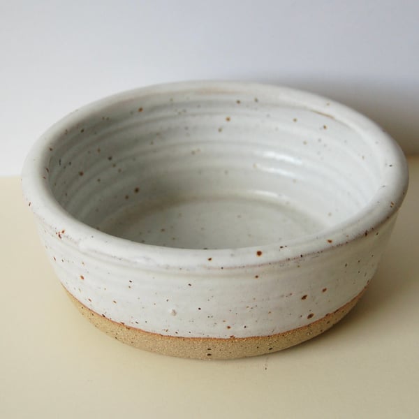 Rustic flecked clay white glazed cereal bowl