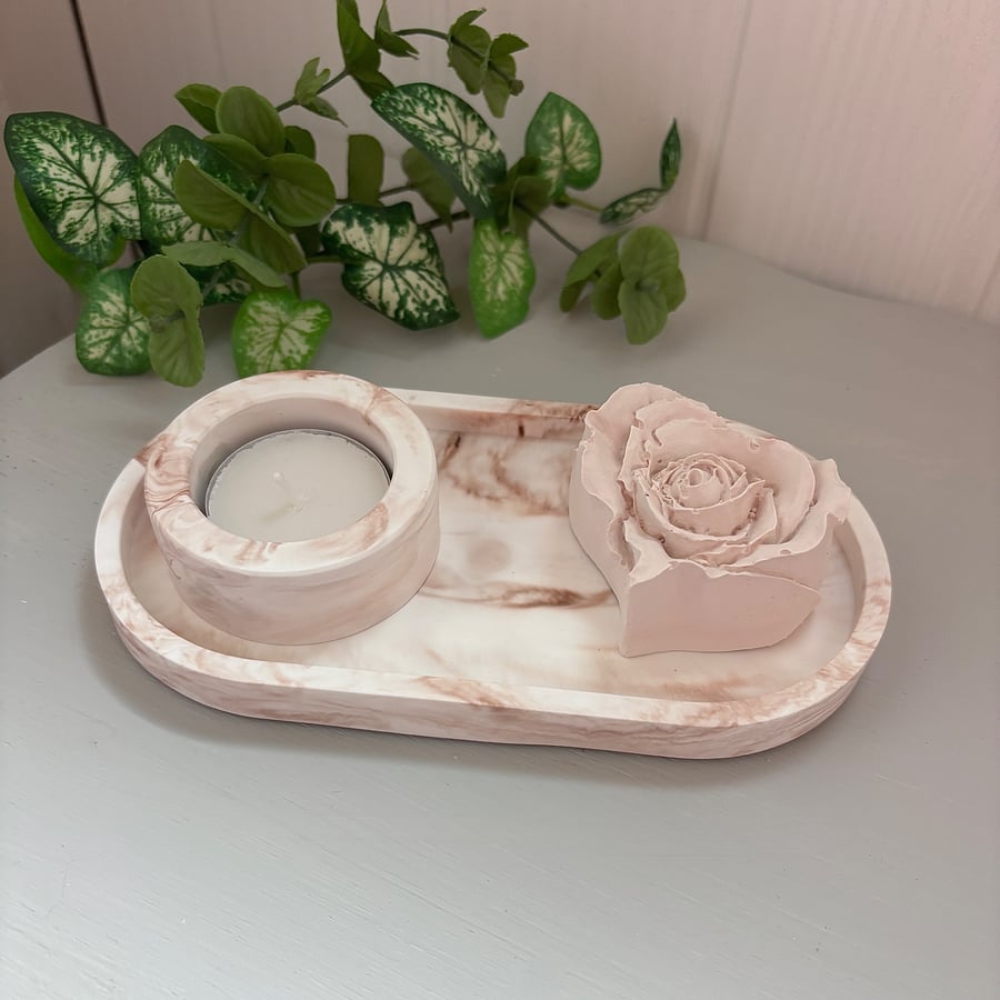 Blush Marble Home Fragrance Gift Set with Tea Light Holder & Flower Diffuser