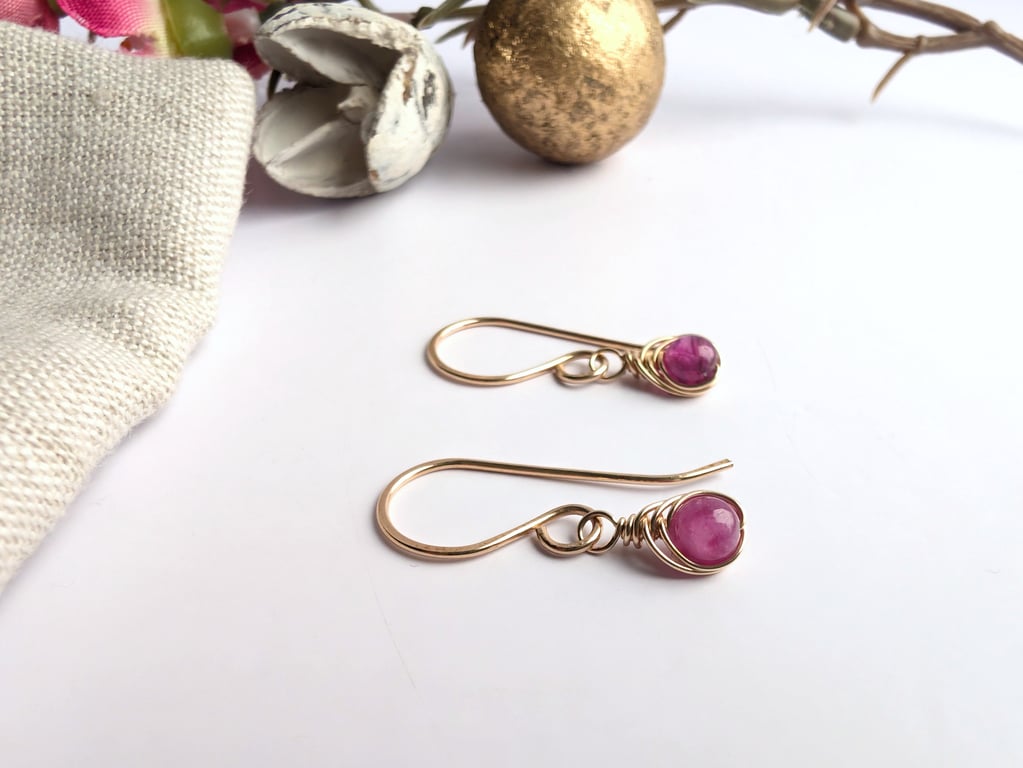 PINK TOURMALINE Earrings Sterling Silver, Dainty Earrings, October Birthstone