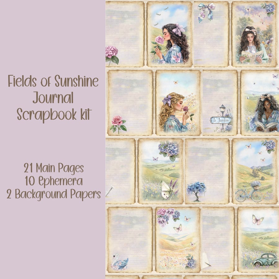 Fields of Sunshine Scrapbooking, Ephemera, Journal, Digital Download