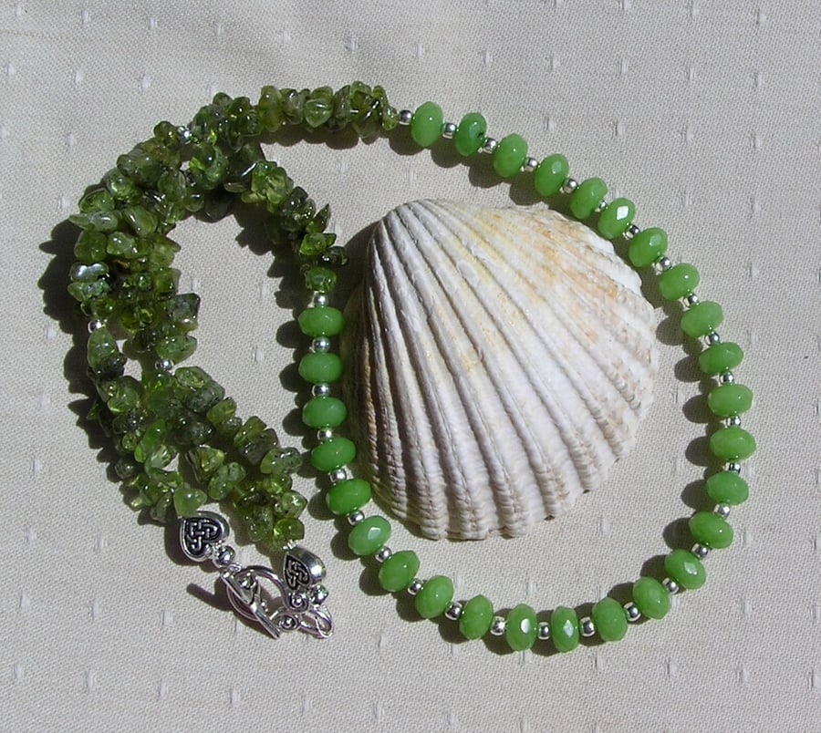 Green Peridot Crystal Gemstone Statement Necklace "Forest Falls" 