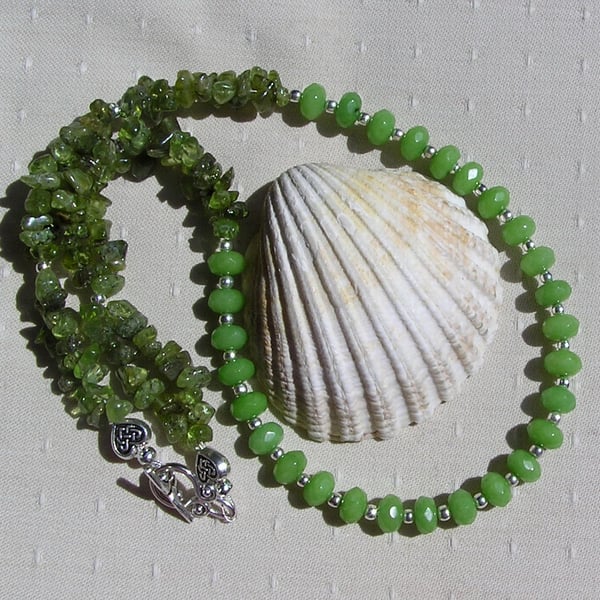 Green Peridot Crystal Gemstone Statement Necklace "Forest Falls" 