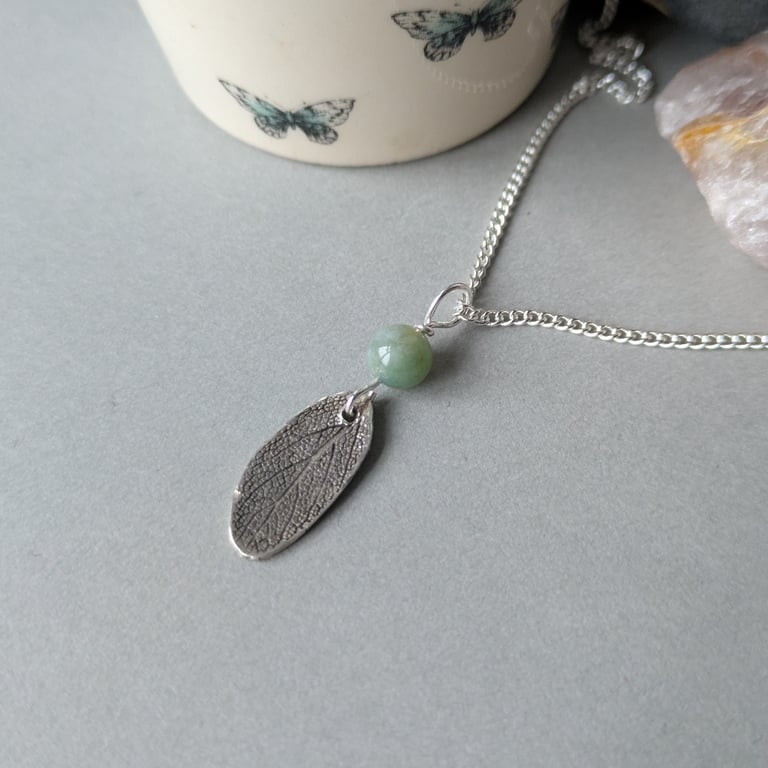 Abundance bringing sage leaf silver pendant and necklace