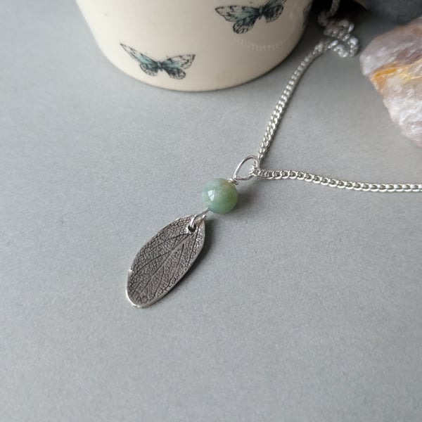 Abundance bringing sage leaf silver pendant and necklace