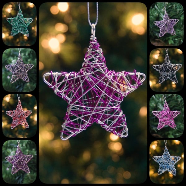 Set of Three Mini Scribble Star Decorations - Choice of Colours