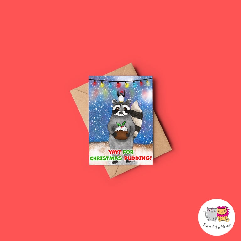 Raccoon Christmas Card, A6 Christmas Card, Cute Animal Christmas Card