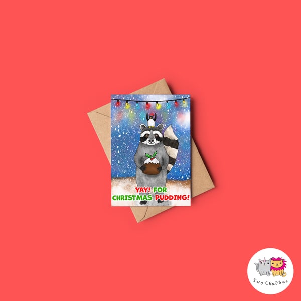 Raccoon Christmas Card, A6 Christmas Card, Cute Animal Christmas Card