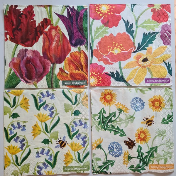 4 Paper napkins for decoupage Emma Bridgewater floral designs
