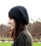 Women's Slouchy Beanie, Crochet Slouchy Beanie, Anthracite