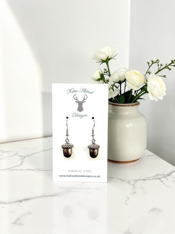 Charm Earrings - Large Silver Acorn 