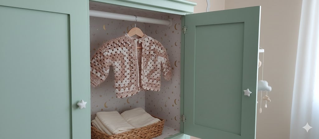 Handmade Crochet Baby Cardigan Granny Hexagon Beige & White  0-3 Month