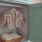 Handmade Crochet Baby Cardigan Granny Hexagon Beige & White  0-3 Month