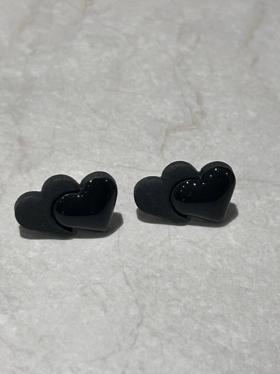 Handmade Polymer Clay Heart Stud Earrings - Hypoallergenic jewellery 