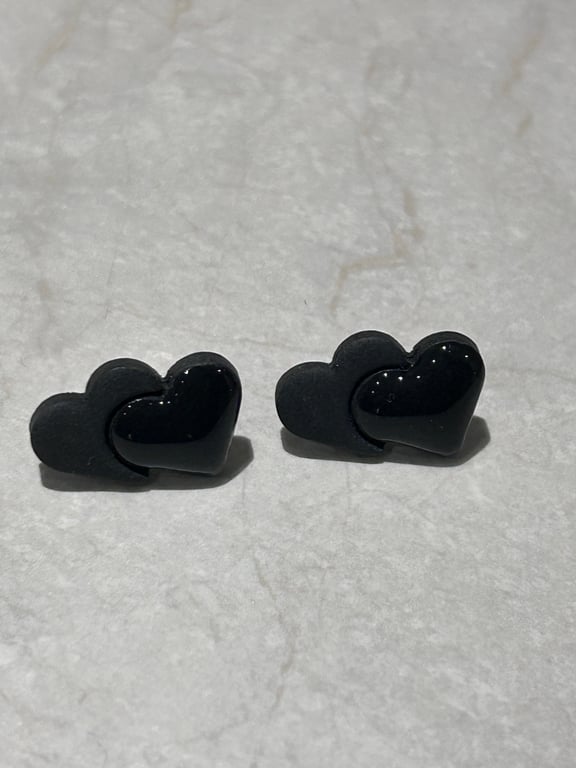 Handmade Polymer Clay Heart Stud Earrings - Hypoallergenic jewellery 