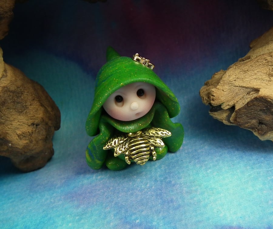Tiny Gnome with golden bee 'Dell' OOAK Sculpt by Ann Galvin