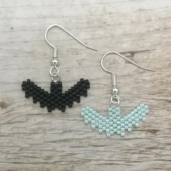 Beaded Pastel Goth Bat Earrings 