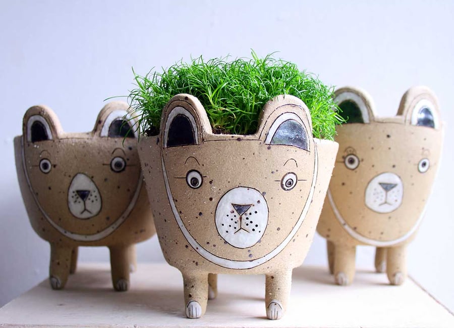 Spotty bear planter-brown bear plant pot