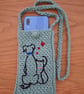 Sage Green Crochet Phone Or Glasses Bag With Embroidered Cat And Dog (J197) - Image 1