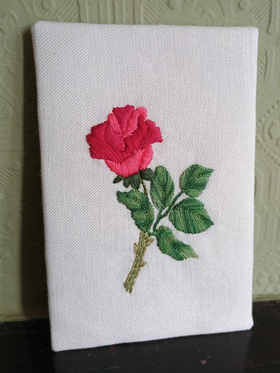 Summer Seconds - Red Rose Picture - hand embroidered, UNFRAMED