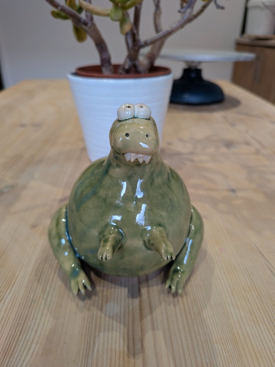 Image of Ceramic T-rex sculpture, dinosaur ornament 
