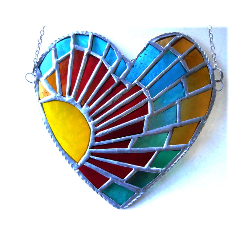 Sun Heart Suncatcher Stained Glass Sunset Sea Handmade 