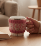 Pink Sheep mug hug , fair isle knitted cosy