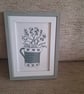 An original handprinted linoprint of a heart decorated jug of grasses & flowers - Image 1