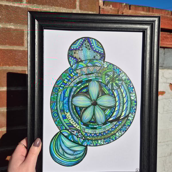 Original A4 Unframed Mandala Zentangle Art - Trust, then Grow